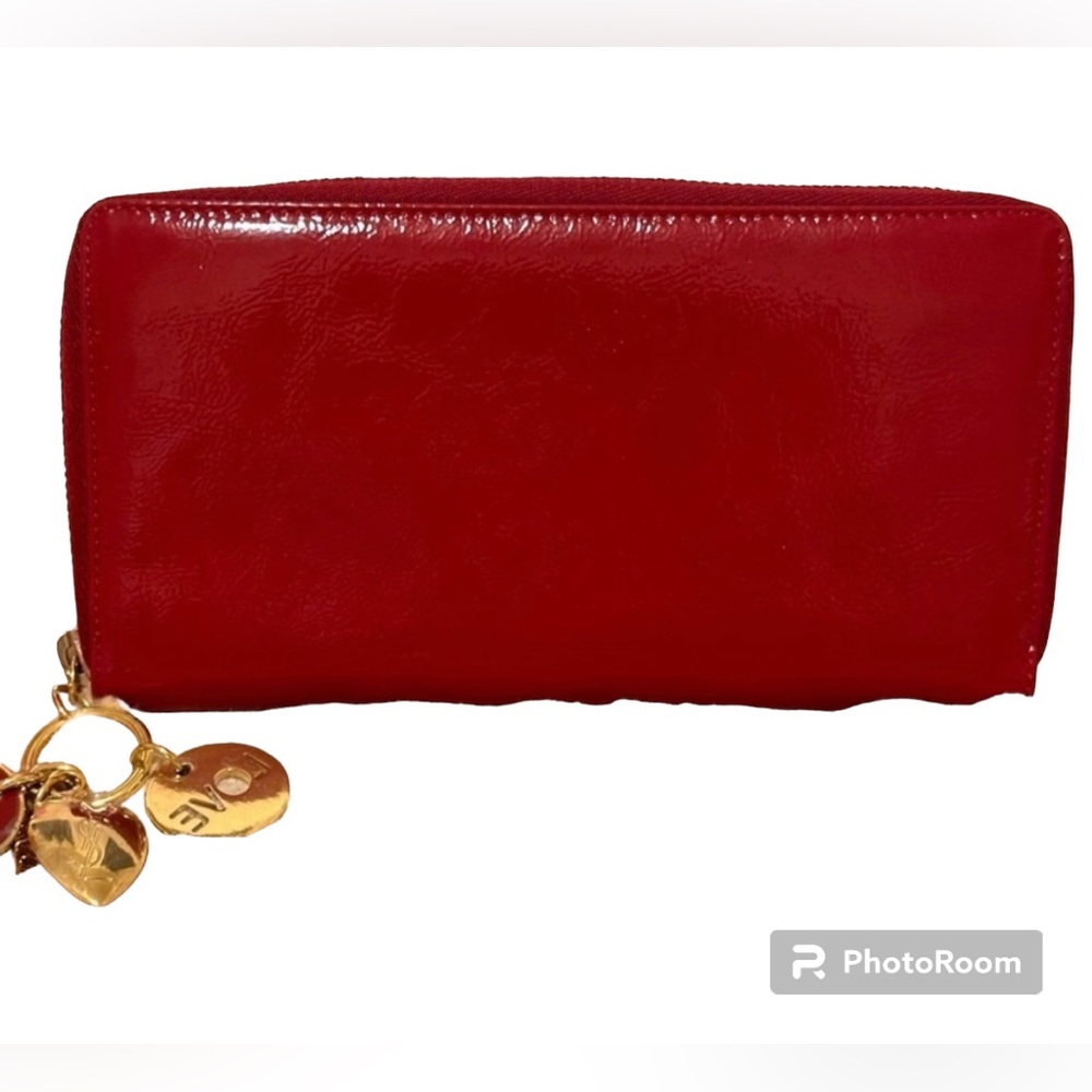 YSL long leather zipper wallet Red with charm and dust bag